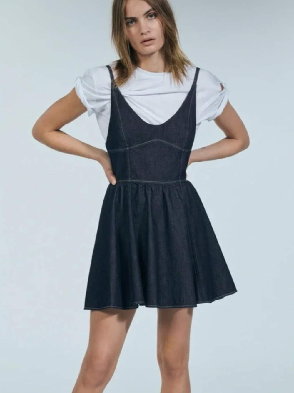 🔥Zara dark denim swing mini dress